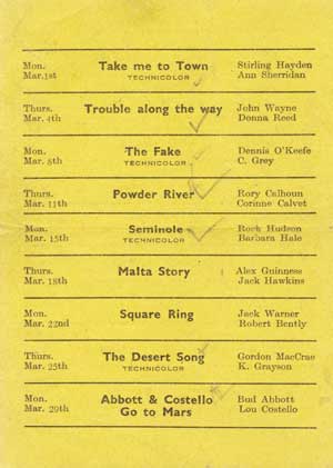 Albert cinema programmes form the 1950's