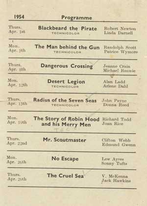 Albert cinema programmes form the 1950's