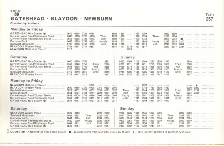 Northern timetable No. 89