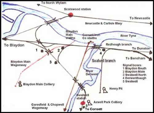 Map showing railways of Swalwell and Derwenthaugh